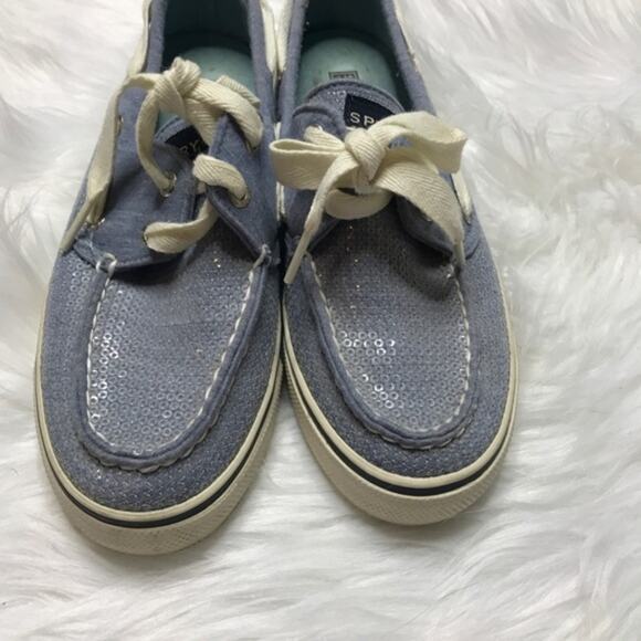 Sperry Light Blue Sequin Top Sider Boat Shoes 5 - Picture 1 of 5